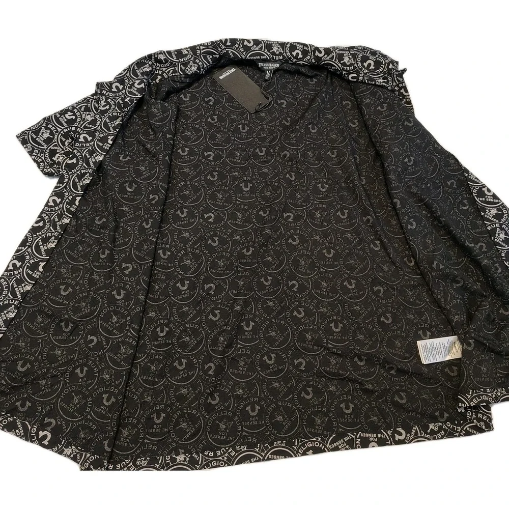 True Religion AOP Resort‎ Shirt Size M Jet Black All Over Logo NWT Mens A1